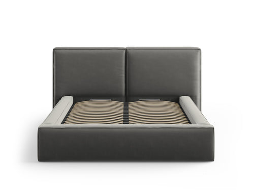 Micadoni Opbergbed met hoofdeinde Jodie 140x200cm, flueel, lichtgrijs - 228x194x108cm