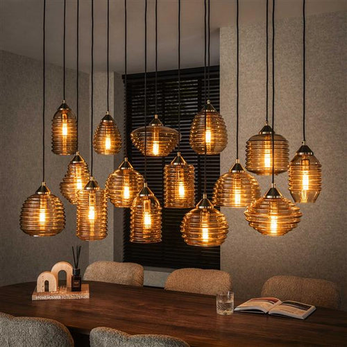 Giga Meubel Hanglamp Rib Glass - Amber - 15-Lichts - 155x60x150cm