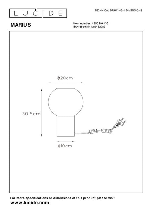 Lucide tafellamp MARIUS - 1xE27 - Zwart - vtwonen shop