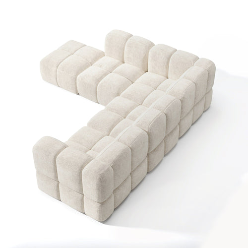 Sia Home - Modulaire bank met grote hoek links NUBI - Fluweel met structuur - Crème - 570cm