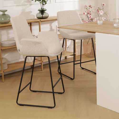 Nolon Nino-Eef Barkruk Bouclé Beige - met Armleuning - Zwart - 65 cm