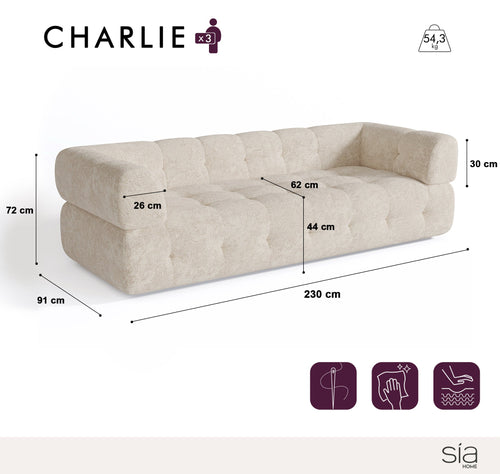 Sia Home - Rechte bank CHARLIE - Chenille fluweel - Mol - 230cm