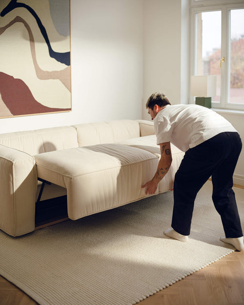 noo.ma Lobi 3-zits slaapbank - Storm Blue Corduroy, 140x190 cm slaapfunctie