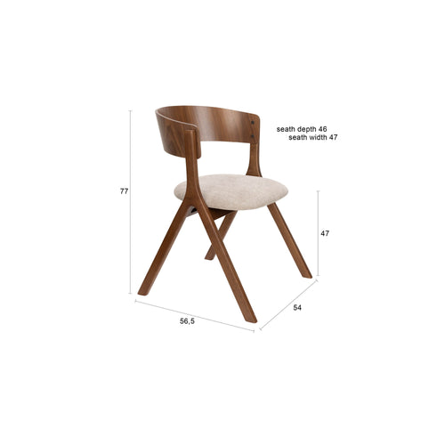 Dutchbone Bresso Eetkamerstoelen Walnoot/ Beige - Set van 2
