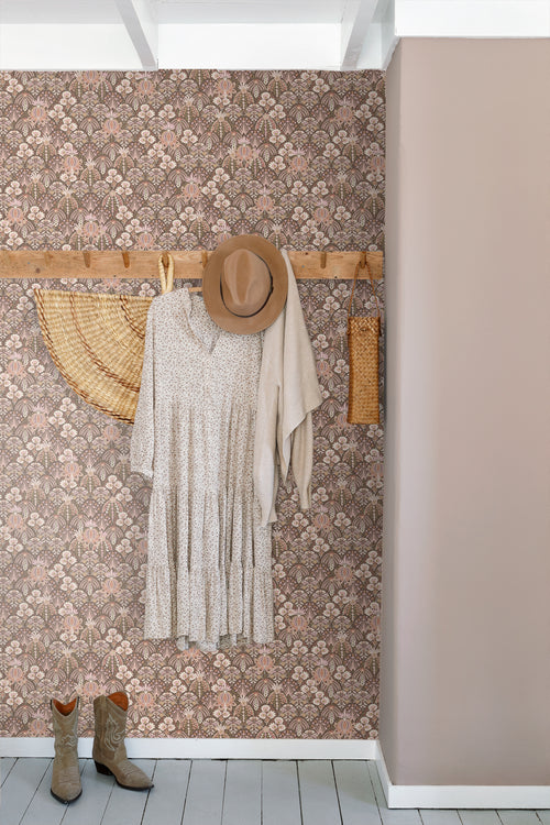 ESTAhome behang vintage bloemen in art nouveau stijl oudroze en bruin - 50 x 900 cm - 130974 - vtwonen shop