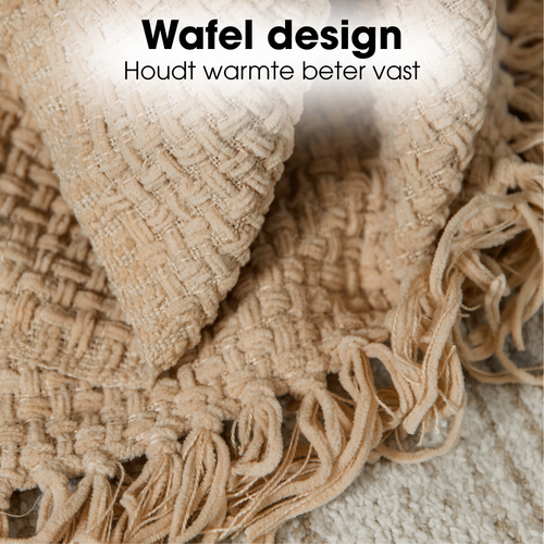 Mica Decorations Cosenza Fleece Deken - Bank Plaid en Bank Kleed - Warme Deken voor op de Bank - 180 x 130 cm - Beige