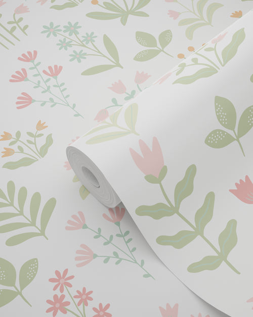 ESTAhome behang veldbloemen groen en roze - 50 x 900 cm - 131094 - vtwonen shop