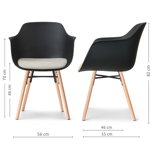 Nolon Nena-Liz eetkamerstoel zwart met naturelbeige zitkussen - houten onderstel