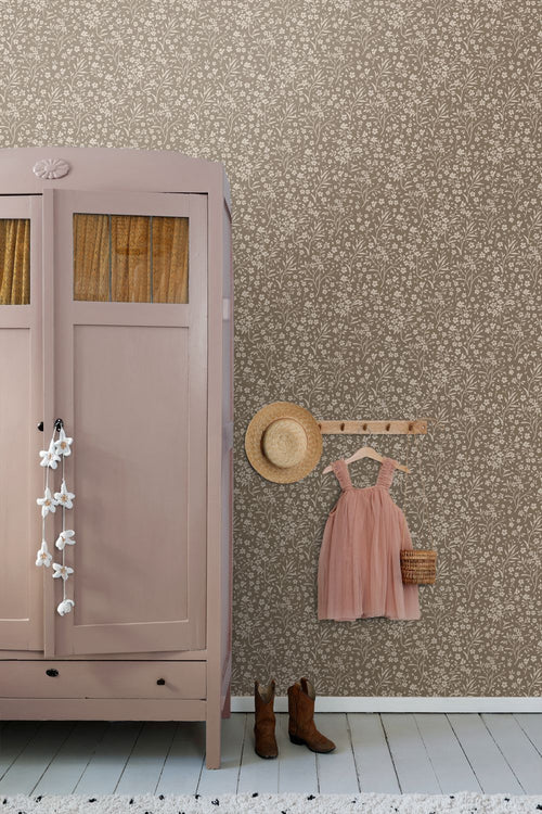 ESTAhome behang bloemetjes taupe - 50 x 900 cm - 139882