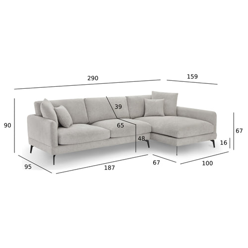 Furnhouse chaise longue bank rechts Maggie - Grijs - Stof - 95x290x90