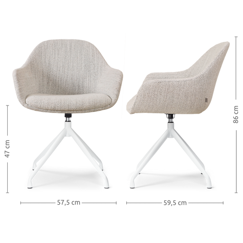 Nolon Nola-Mae Eetkamerstoel Beige Gemêleerd - Draaibaar Wit Onderstel - vtwonen shop