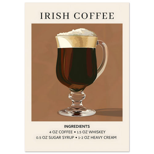 Artfulprints Poster met Lijst Irish Coffee - Ingrediënten   - 30x40 cm - Bruin