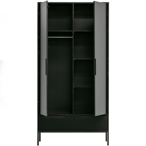 WOOOD kast 2-deurs Adam- Grenen - Zwart - 200x100x53 - vtwonen shop