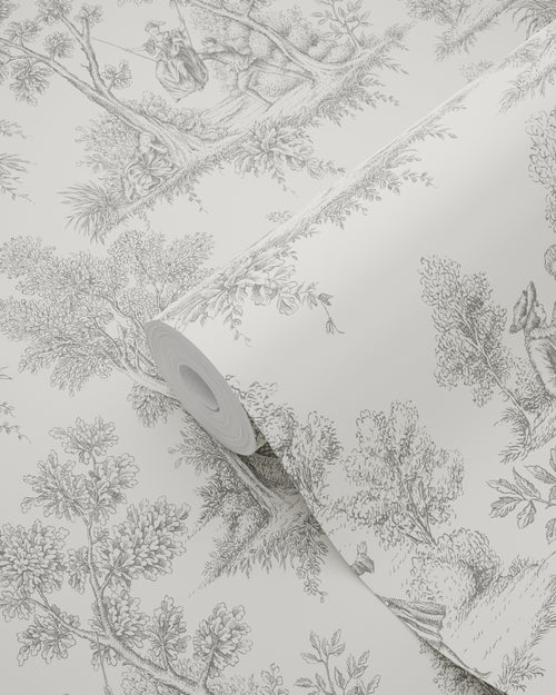 ESTAhome behang toile de jouy print grijs - 50 x 900 cm - 132092