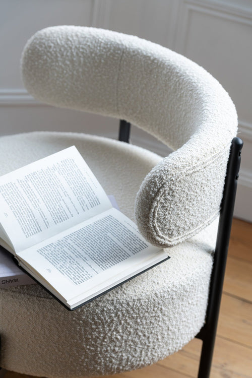 J-Line loungestoel Bouclé - multiplex/polyester - wit/zwart