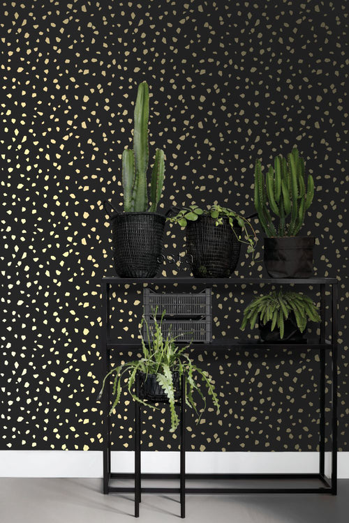 ESTAhome behang terrazzo zwart en goud - 53 cm x 10.05 m - 139134