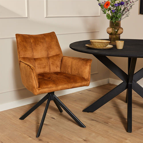 StarFurn Eetkamerstoel Dani - Oranje Velvet - Draaibaar - Set van 2