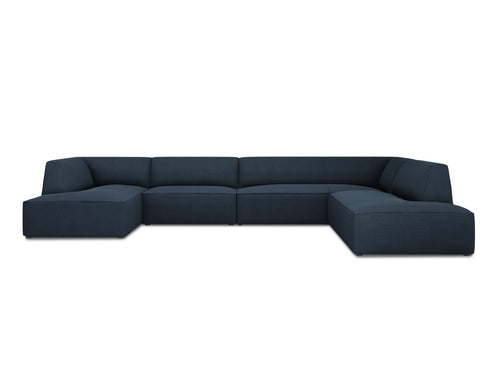 Micadoni Panoramische hoekbank rechts Ruby 7-zits, structurele stof, marineblauw - 273x366x69cm