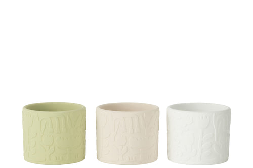 J-Line bloempot Aloha - keramiek - mix - small - 3 stuks - Ø 12 cm