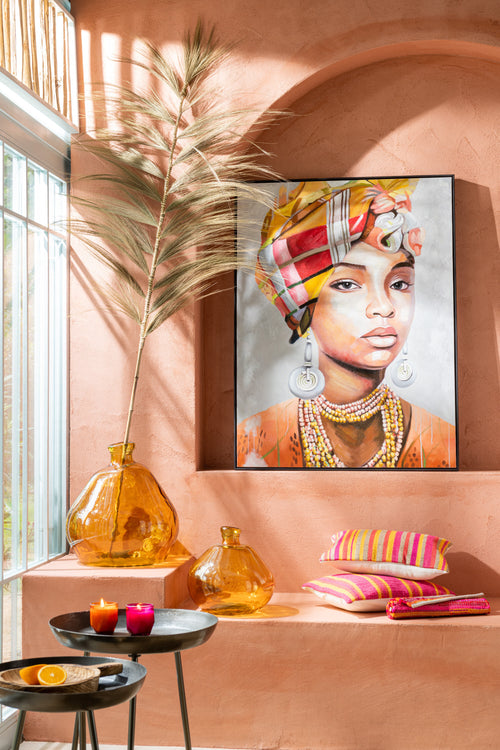 J-Line kussen Rechthoek Anna - jute - roze/geel - vtwonen shop