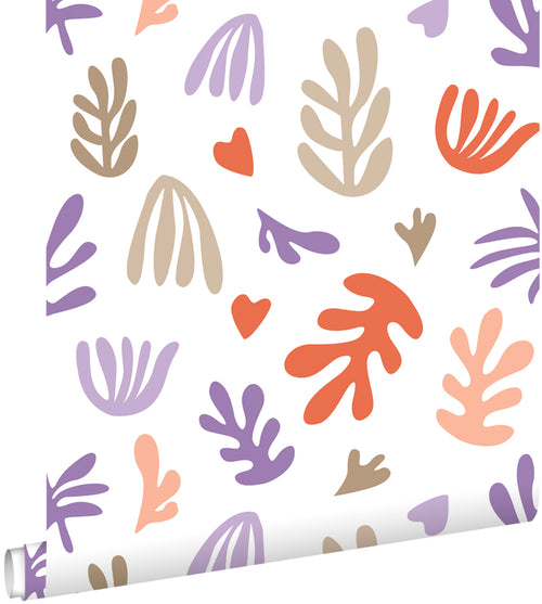 ESTAhome behang planten in Matisse stijl beige, oranje en paars - 50 x 900 cm - 131018 - vtwonen shop