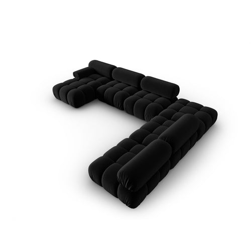 Cosmopolitan Design - Modulaire panoramische hoekbank rechts Cortina 7-zits, flueel zwart - 282x376x70cm