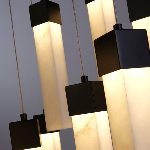 Searchlight Moonbeam 13-lichts plafondhanglamp, zwart metaal en gemarmerd hars