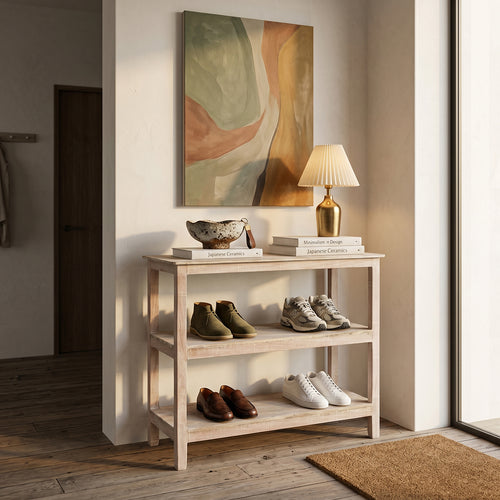 Limewash schoenenrek - FSC gerecycled hout - 90x35x76 cm
