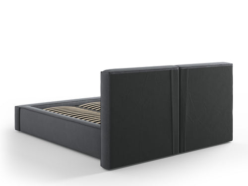 Cosmopolitan Design Opbergbed met dubbel hoofdbord Arendal 140x200cm, structurele stof, donkergrijs - 228x194x97.5cm