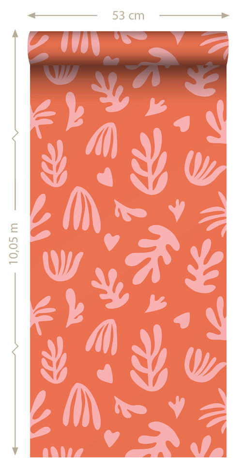 ESTAhome behang planten in Matisse stijl oranje en roze - 50 x 900 cm - 131021 - vtwonen shop