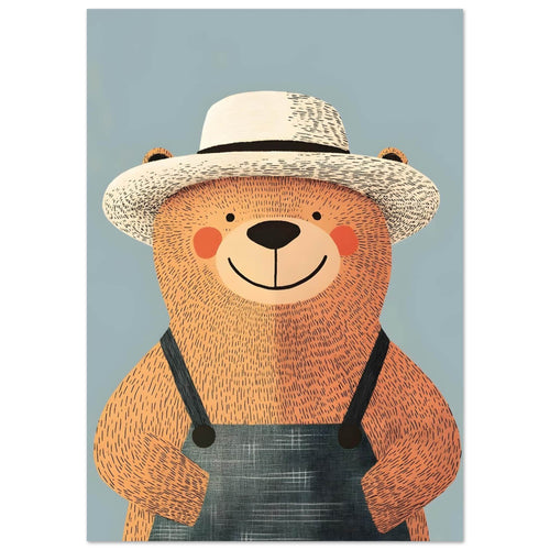 Artfulprints Poster Beer op de boerderij   - A4 21x29.7 cm - Bruin