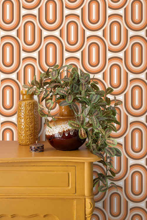 ESTAhome behang retro ornamenten oranje en bruin - 50 x 900 cm - 130983 - vtwonen shop