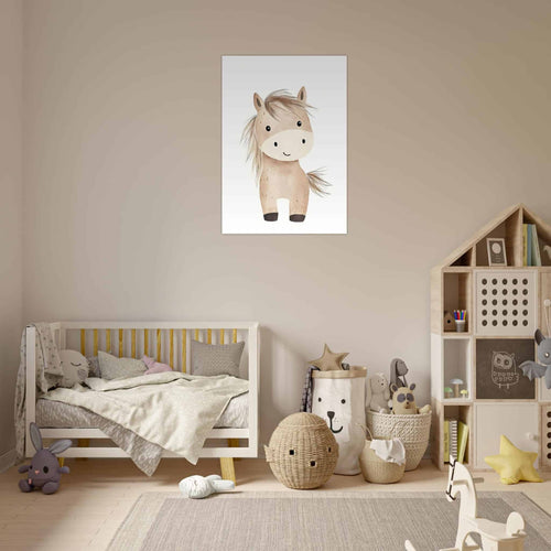 Artfulprints Poster Avontuurlijke pony   - 70x100 cm - beige