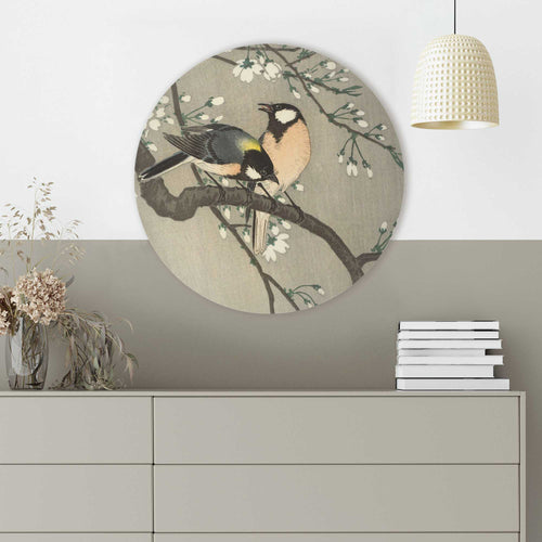 Reinders glasschilderij Ohara Koson - Koolmezen op bloesemtak - Ø 50cm