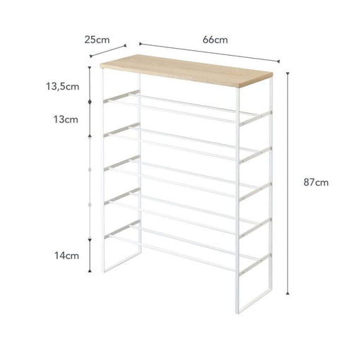 Yamazaki Schoenenrek met Houten Bovenblad - 6 niveaus - Tower - Wit - vtwonen shop