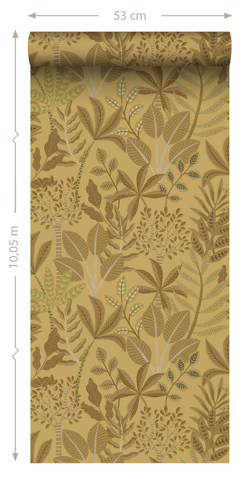ESTAhome behang bladeren donker geel - 50 x 900 cm - 139814 - vtwonen shop