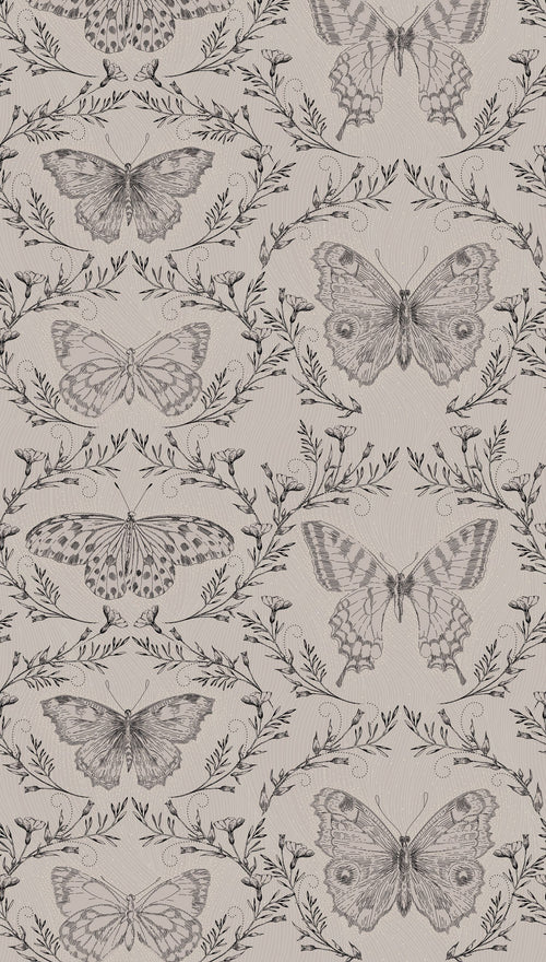 Livingwalls fotobehang vlinders grijs, vergrijsd beige en zwart - 159 x 280 cm - AS-392001