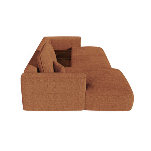 Premium Interiors - Linkshoekbank met slaapfunctie en opbergruimte COMO - zacht aanvoelende geweven stof terracotta 297cm