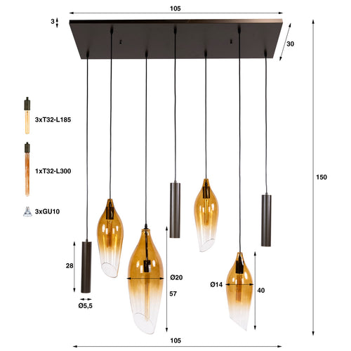 Giga Living Hanglamp Cocoon Pendel - Bruin Glas - 105x40x150cm