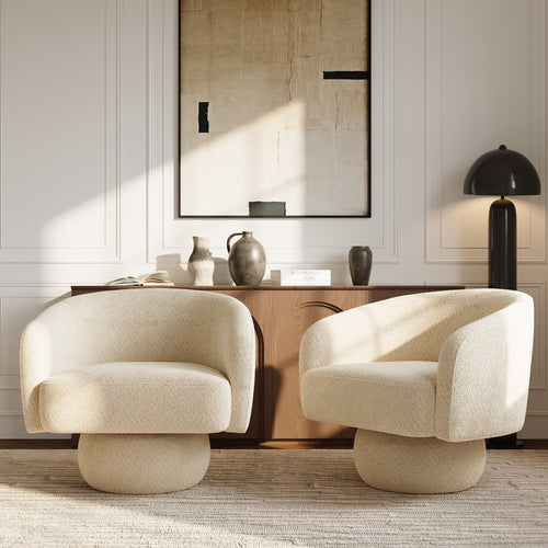 Sia Home - Draaistoel ARLO - krullend fluweel beige 74cm