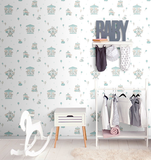 Sanders & Sanders behang dieren mintgroen en wit - 53 cm x 10 m - 640556