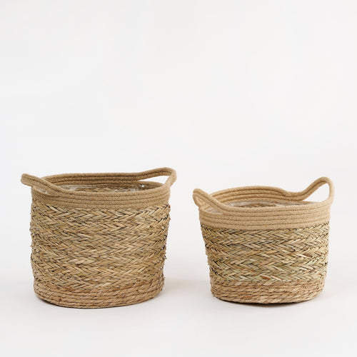 Mica Decorations Anne Plantenmand - Set van 2 - H28 x Ø30 cm - Zeegras - Lichtbruin - vtwonen shop