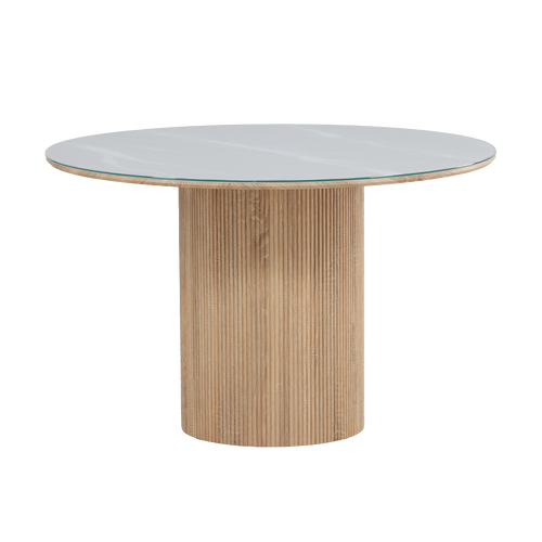 Nest living Maurits Eettafel Met Glazen Tafelblad Bruin - Ø120 cm - vtwonen shop