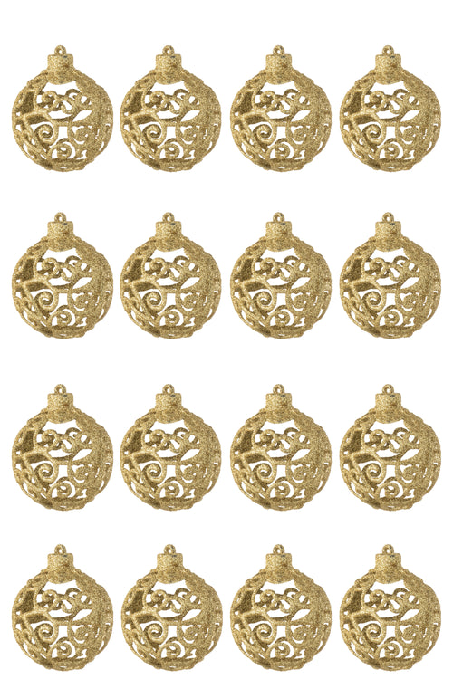 J-Line kerstbal Barok - kunststof - goud - doos van 16