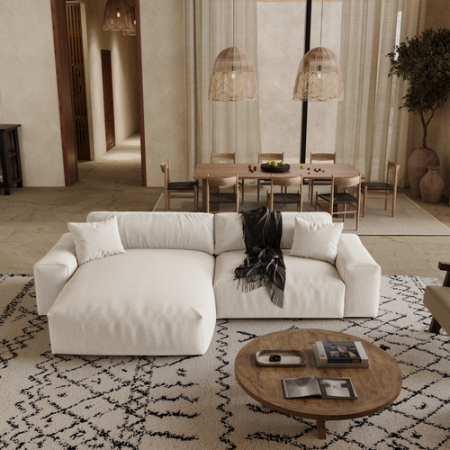 Premium Interiors - Linkerhoekbank CHEER - zacht aanvoelende geweven stof  beige 312cm