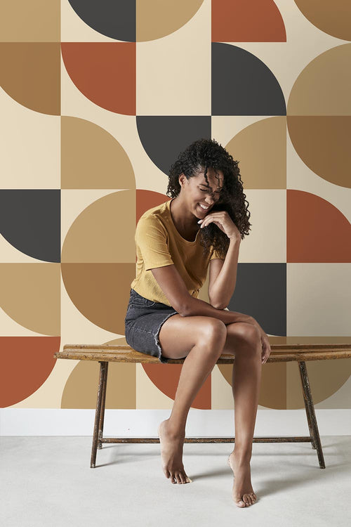 ESTAhome fotobehang geometrische vormen beige, terracotta en antraciet grijs - 250 x 270 cm - 159389 - vtwonen shop