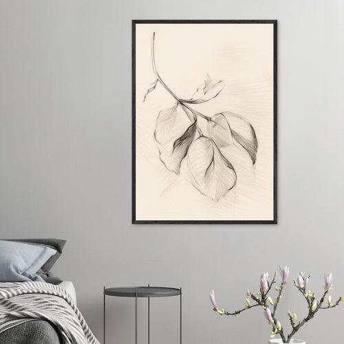 Artfulprints Poster met Lijst Botanical branch   - 30x40 cm - Zwart / Wit