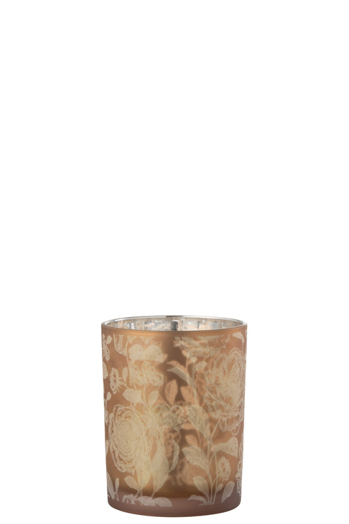J-Line windlicht Bloemen - glas - bruin/zilver - medium - vtwonen shop