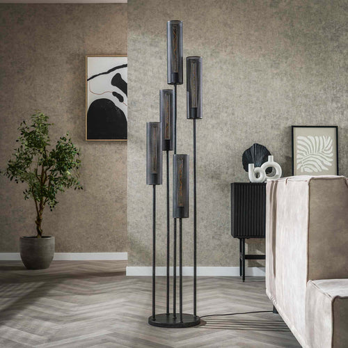 Giga Meubel Vloerlamp Tube Mesh - Zwart - 5-Lichts - 32x32x172cm - vtwonen shop