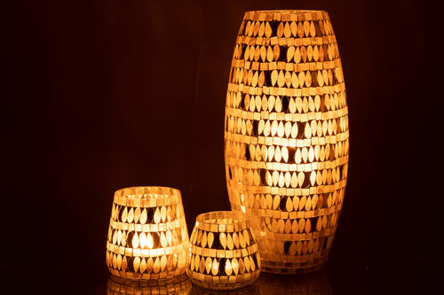 J-Line windlicht Mozaiek - glas - beige - large